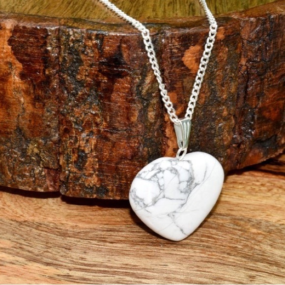 New S925 Sterling Silver Handmade Natural Polished Magnesite Stone 18” Necklace - Picture 4 of 12